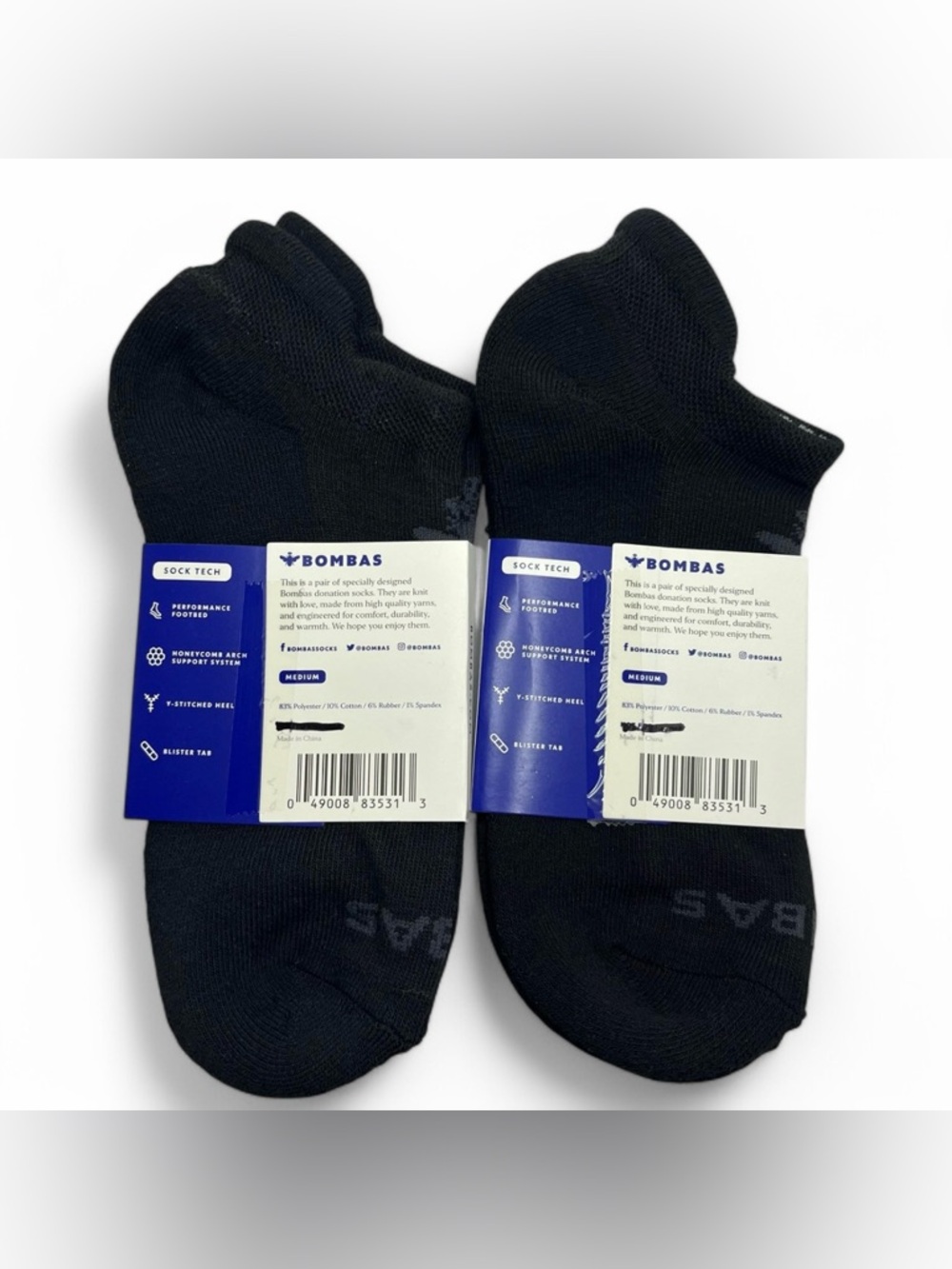 Bundle (Set of 2) Bombas Ankle Socks Size Medium Women's Black Blister Tab - Picture 2 of 4